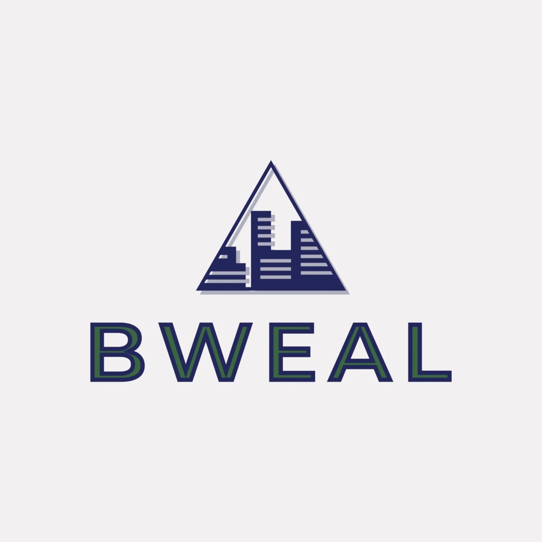 A blue triangle with buildings on it and the word bweal underneath.